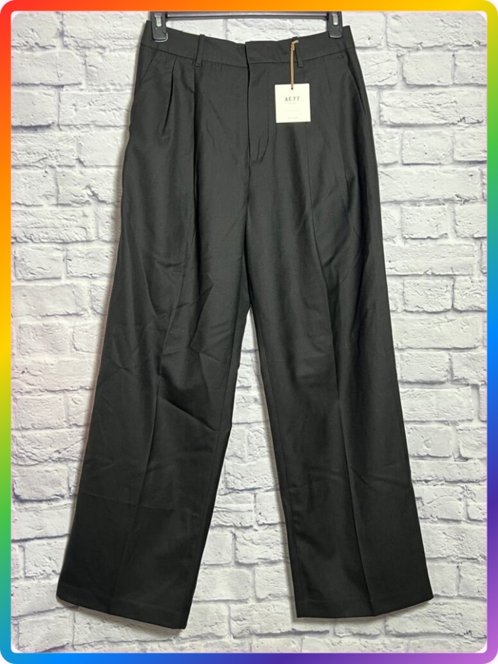 American Eagle AE77 Wool Blend Pleated Wide Leg Pants SIZE 6 Black Drapey NWT